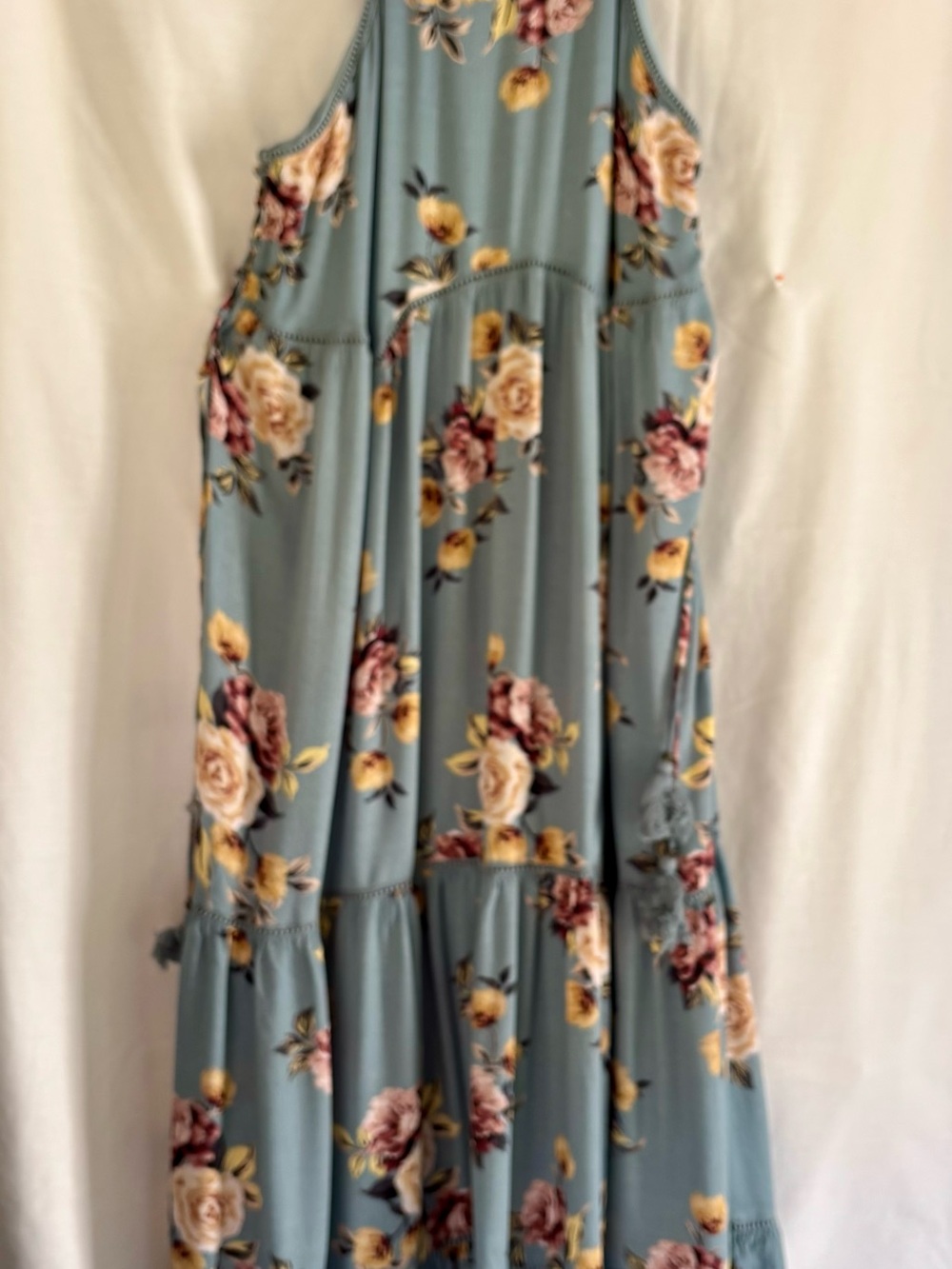 Floral Tiered Maxi dress in Dusty Blue